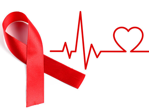 Red ribbon and a sinus rhythm line