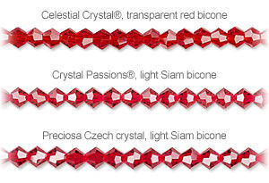 Celestial crystal transparent red bicones, Crystal passions light siam bicones, Preciosa Czech crystal light siam bicones