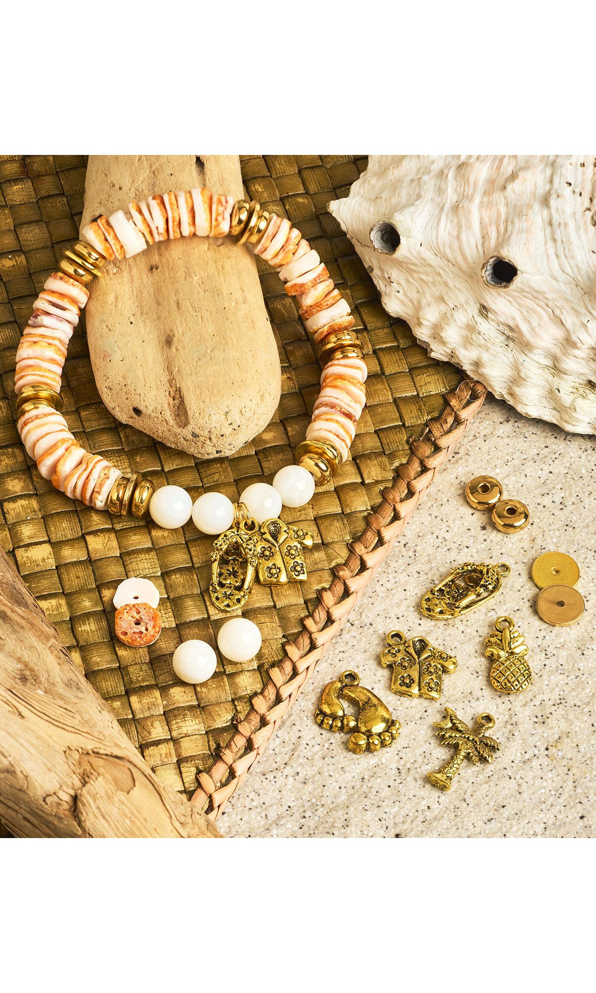 Design Idea R F 2 S on a woven mat with assorted charms