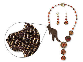 Design Idea K40J Kangaroo Necklace and Earring Set with Seed Beads, Carnelian Gemstone Beads and Pomegranate Jasper Gemstone Beads