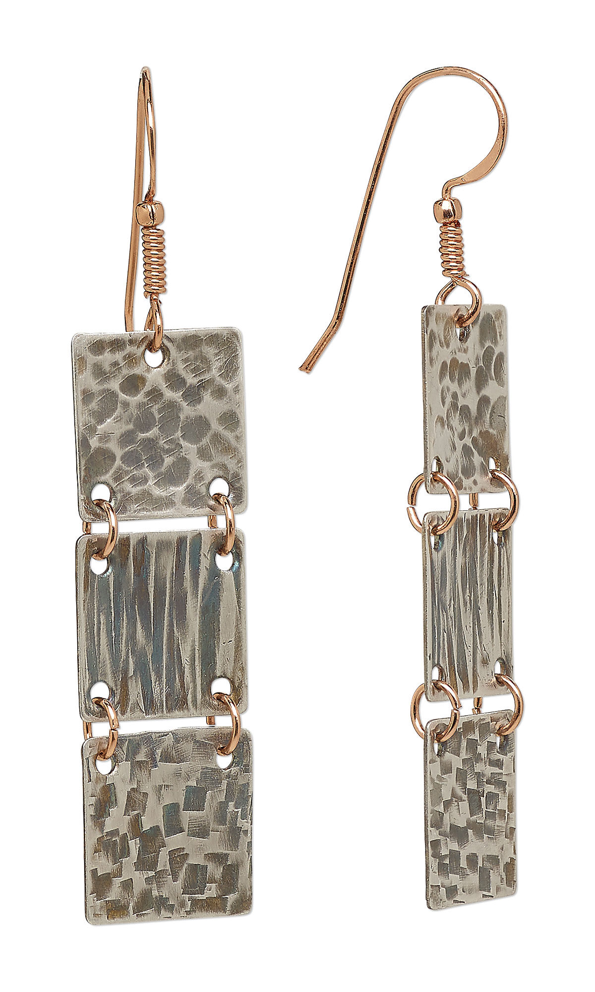 Earrings with three textured metal squares