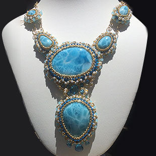 Larimar Neckpiece with Peruvian Opals, Swiss Blue Topaz and Freshwater Pearls