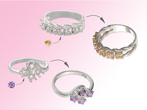 @diffeerent styles of rings with 2 different gemstone imbeds