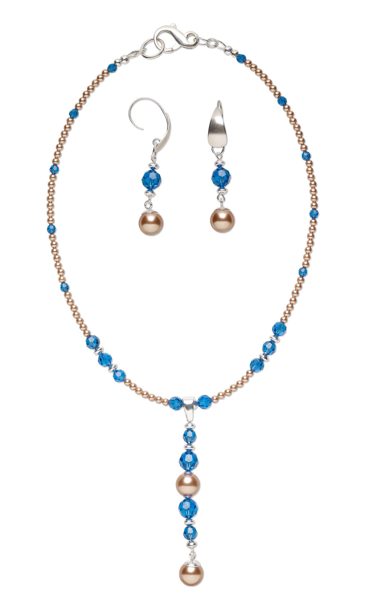 a necklace and earrings with crystal beads and imitation pearls