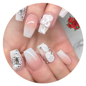 Flat-tip nails with embellishments
