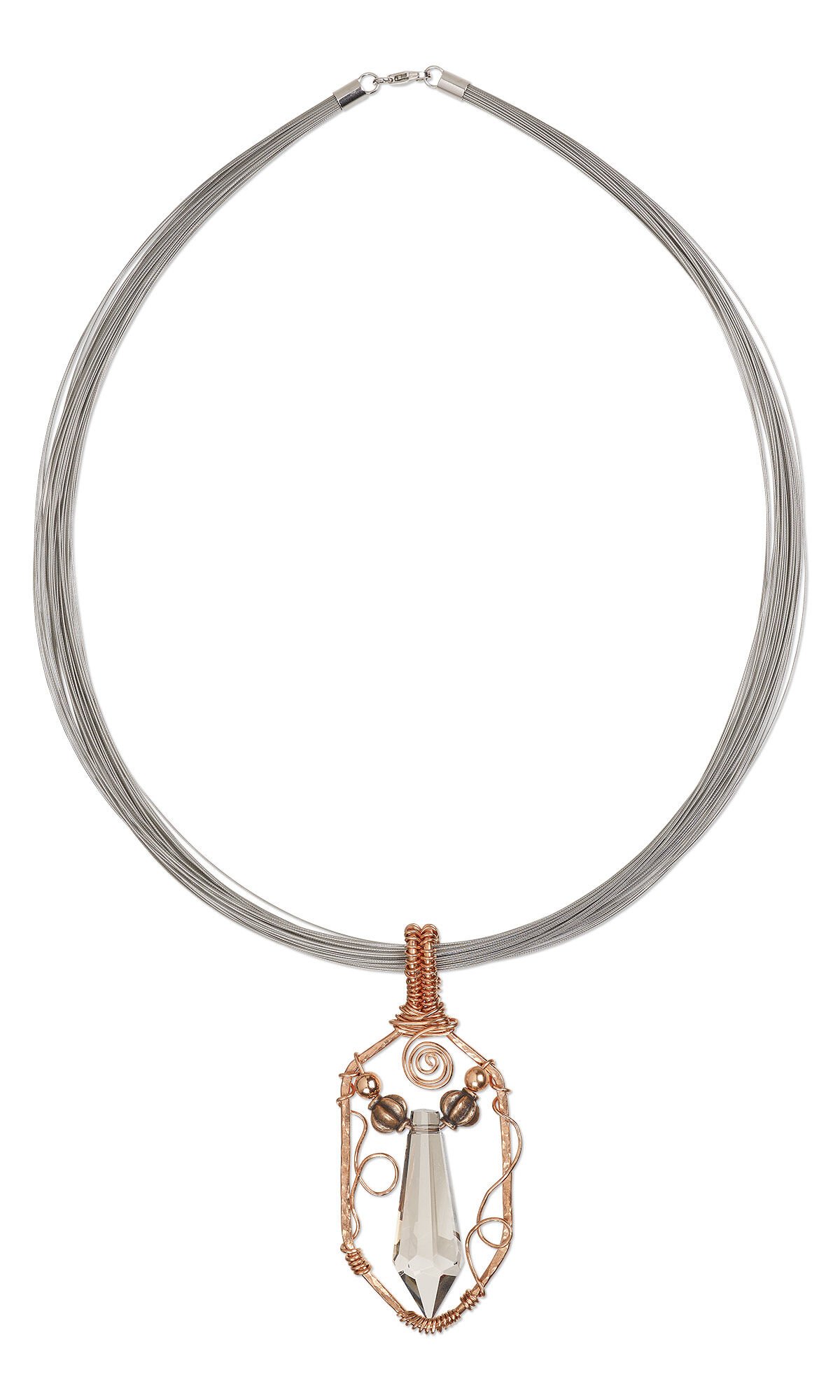 necklace with wirework pendant and crystal focal