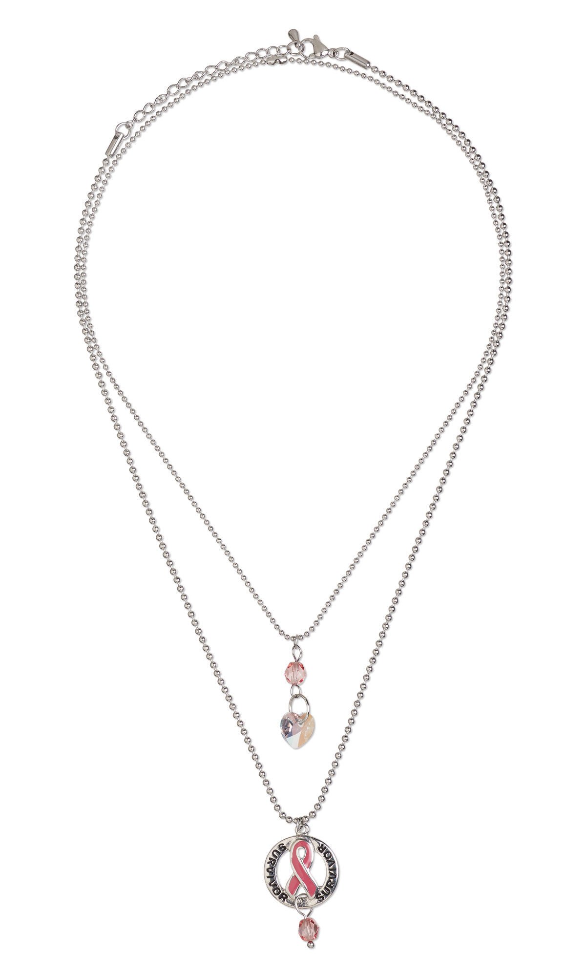 Two necklaces with pink bead focals and an awareness ribbon charm