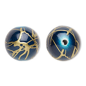 Blue and gold acrylic bead