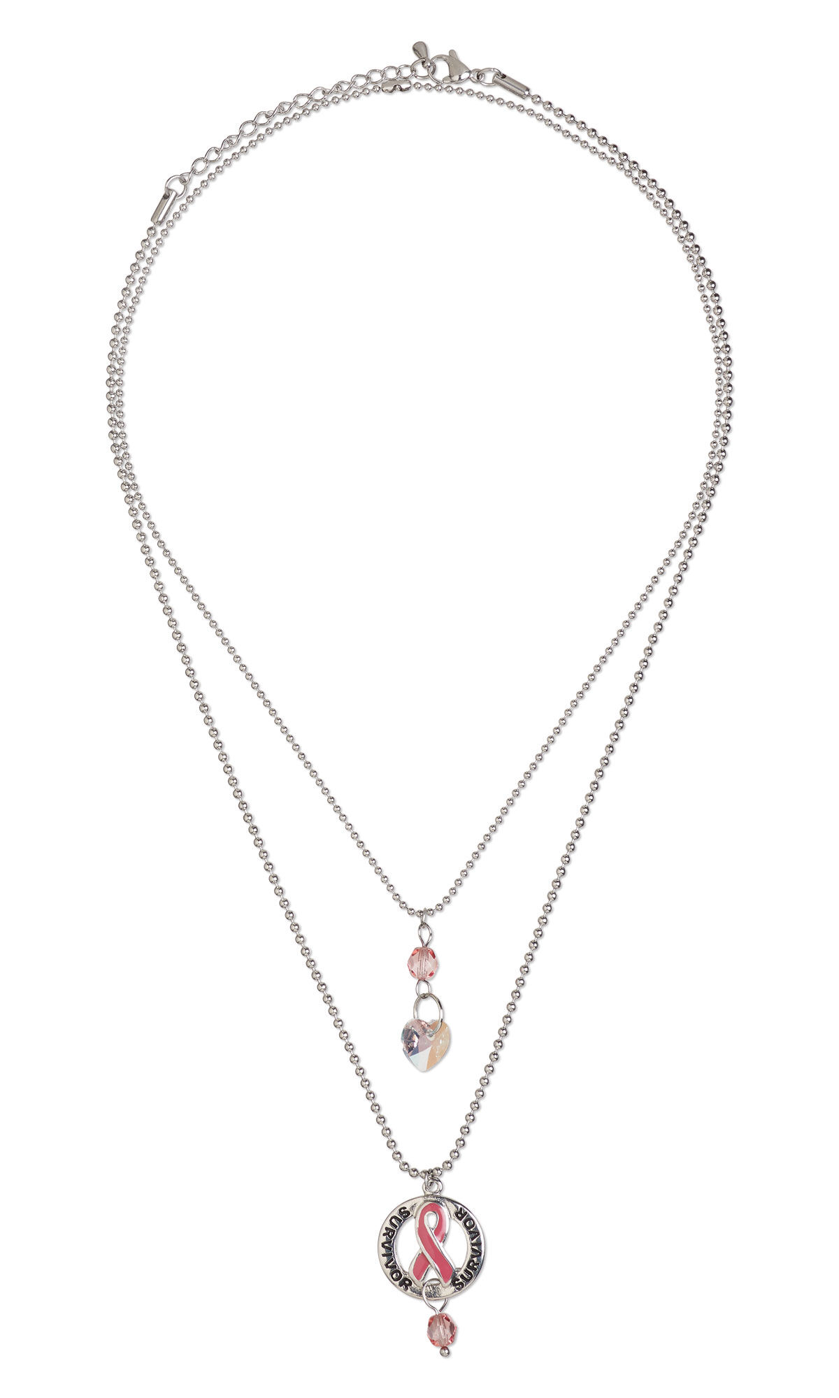 Two necklaces with pink bead focals and an awareness ribbon charm