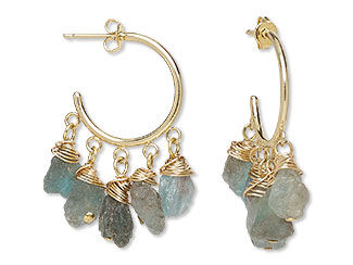An image of earrings with rough apatite beads