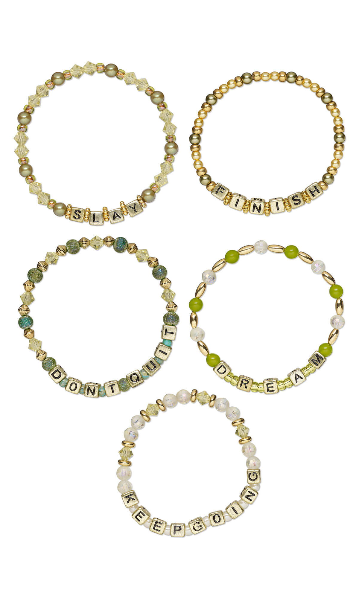 Five green bracelets