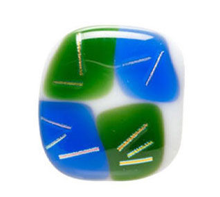 fused glass with blue and green squares