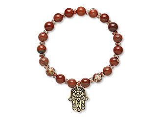 An image of a stretch bracelet with brecciated jasper beads