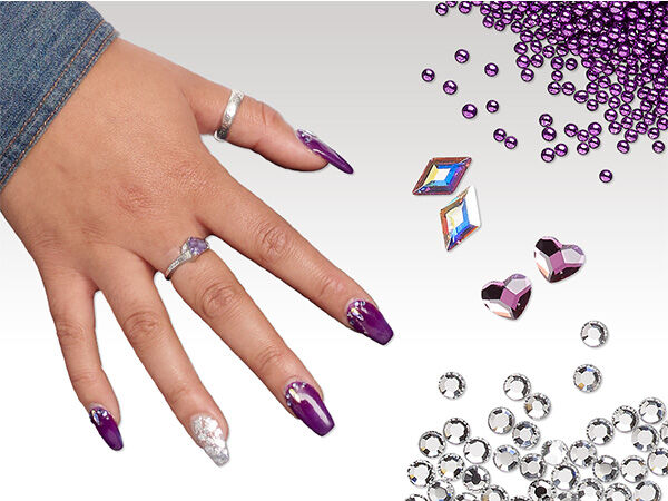 Nails with rhinestone flat backs