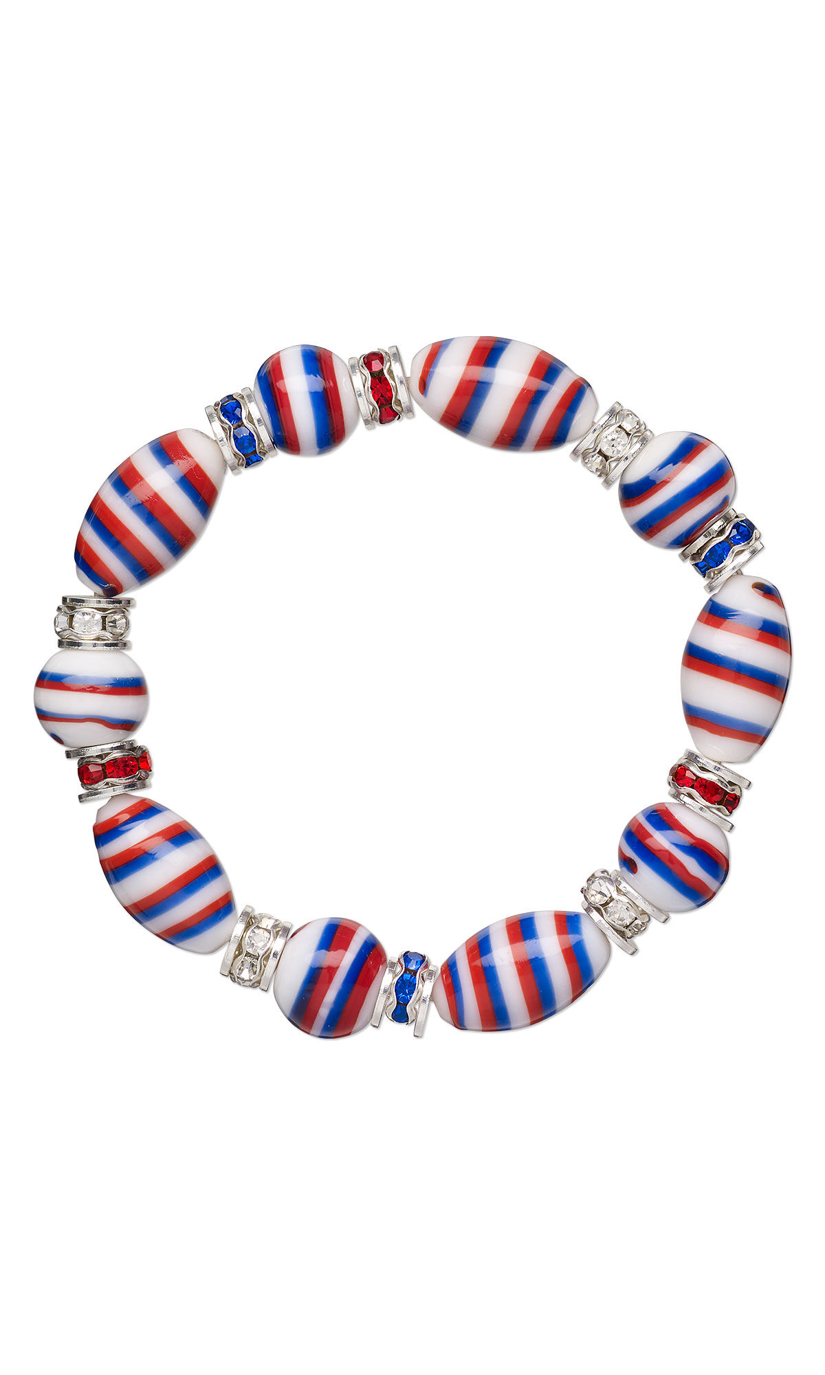Bracelet with red, white and blue beads