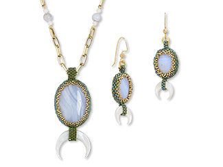 An image with blue lace agate cabochons and seed beads