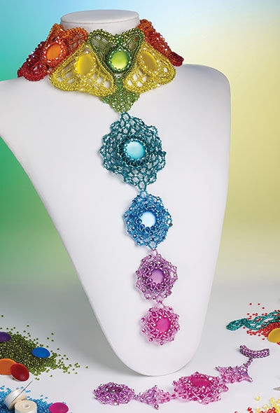 Colorful necklace on white display