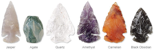 Various knapped gemstone arrowheads