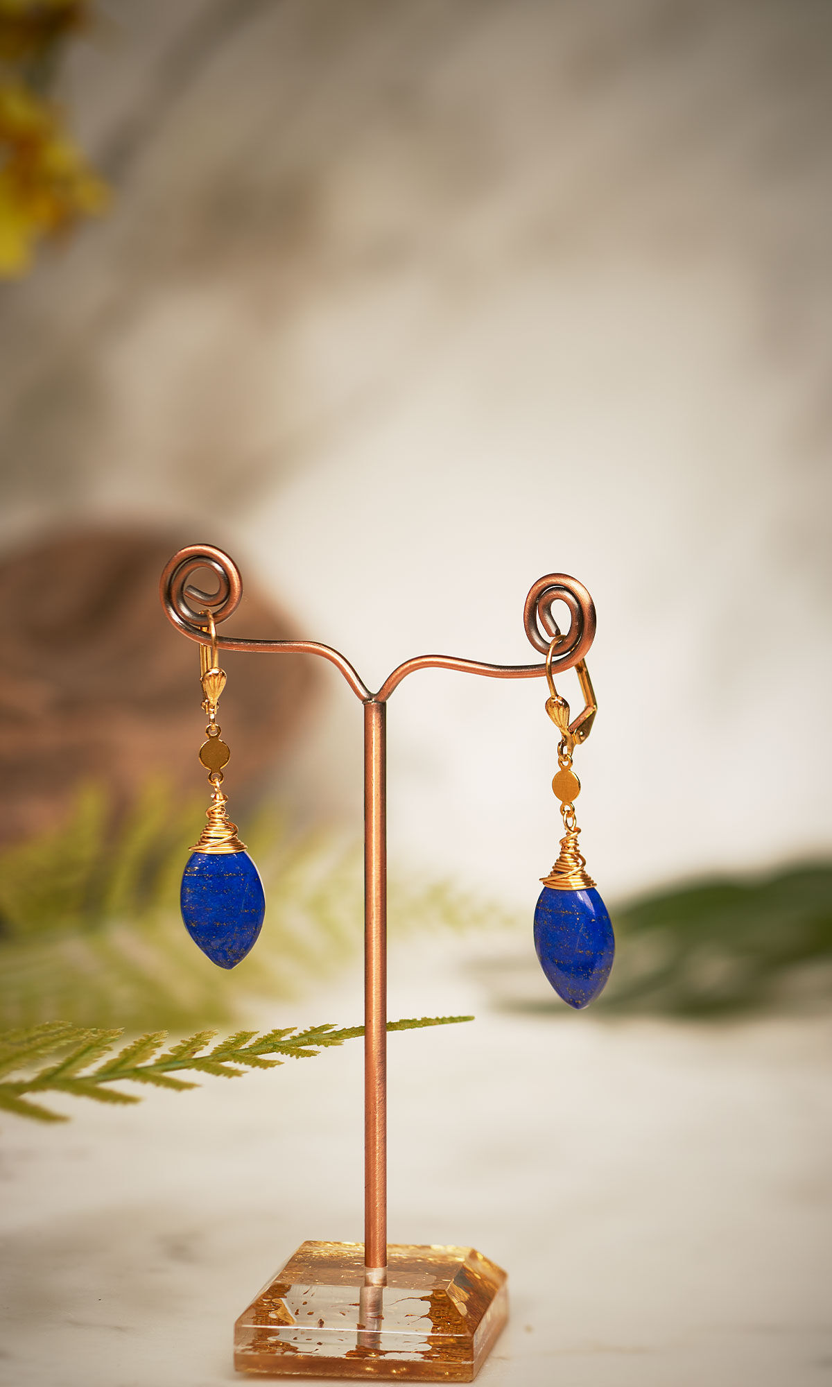 Design Idea RF23 earrings hanging on an earring stand