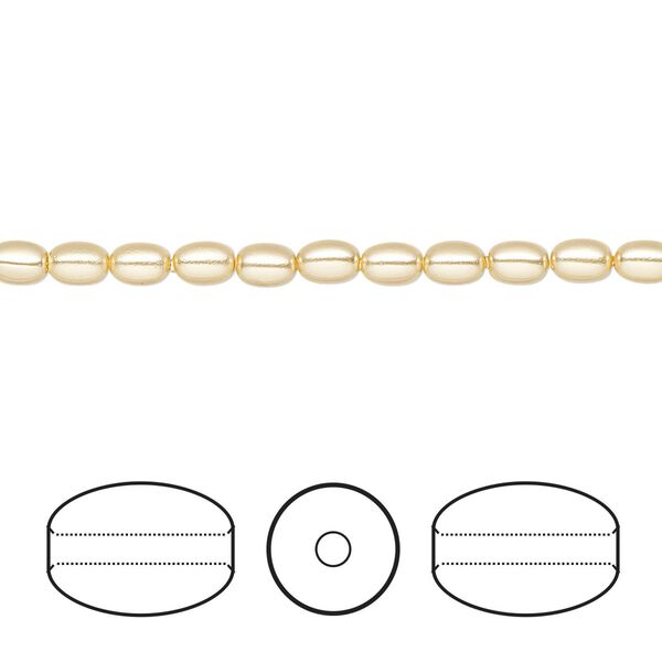 Pearl 500pk gold, Swarovski® 4x3mm rice 5824 image number 0