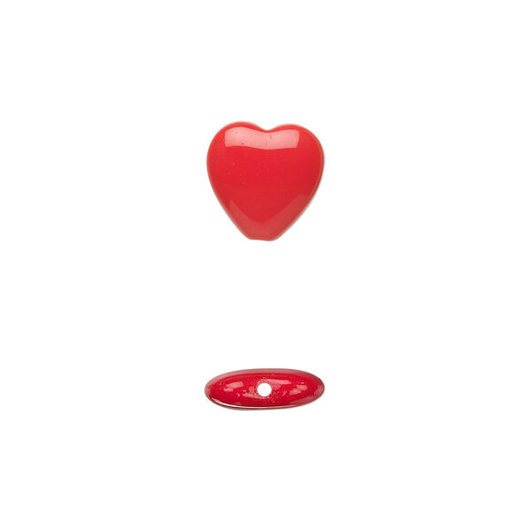 Bead, Czech pressed glass, opaque red, 10x9.5mm heart. Sold per 15-1/2" to 16" strand, approximately 45 beads. image number 0