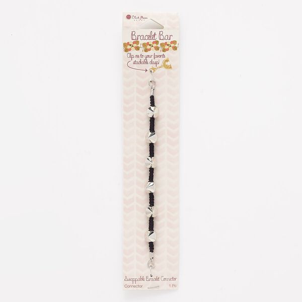 Bracelet component, cotton / silver-finished "pewter" (zinc-based alloy) / steel, black, 9x8mm spike with braid. Sold individually. image number 0