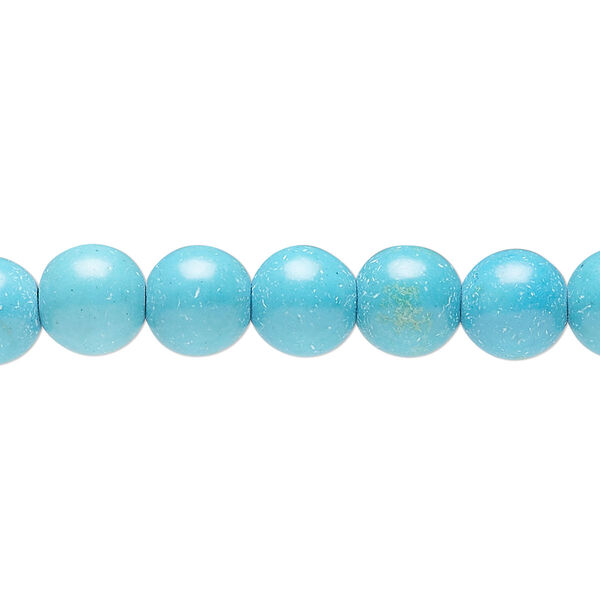 Bead, magnesite (dyed / stabilized), blue, 7-8mm round, C grade, Mohs hardness 3-1/2 to 4. Sold per 15-inch strand. image number 0