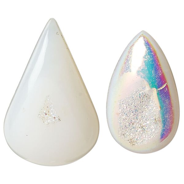 Druzy agate 1pkg2, hand-cut non-calibrated dichroic teardrop cab 20x15mm-50x41mm image number 0