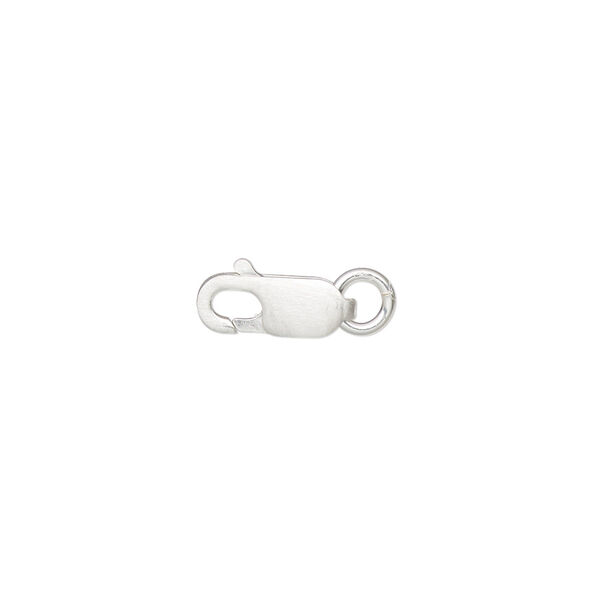 Clasp, lobster claw, satin-finished sterling silver, 12x4mm with 5mm closed jump ring. Sold individually. image number 0