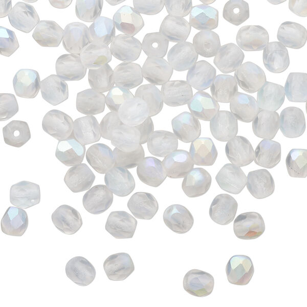 Bead 1pkg1 Czech fire-polished glass, 4mm faceted round, 1 mass translucent matte opal AB image number 0