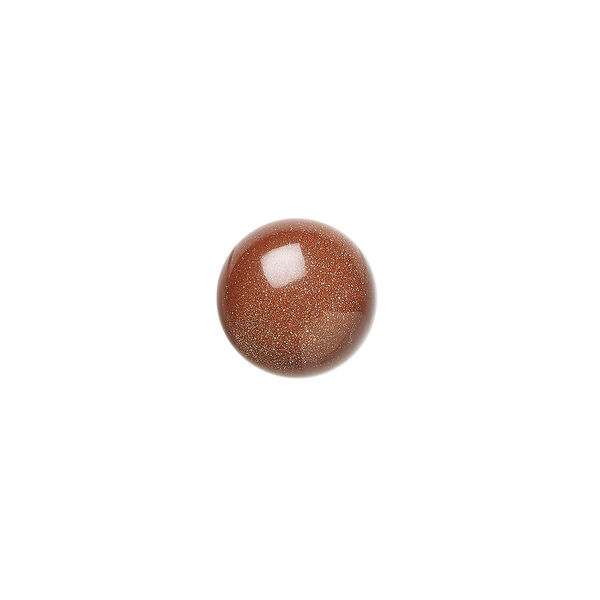 Cabochon, brown goldstone (glass) (man-made), 10mm calibrated round. Sold per pkg of 6. image number 0