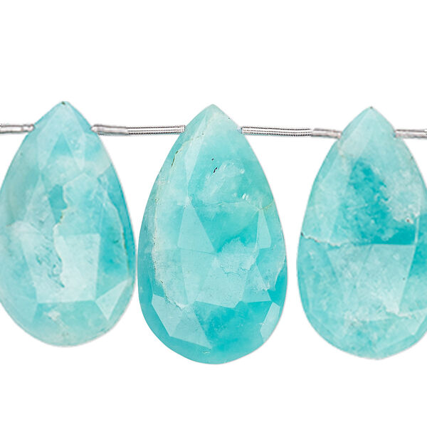 Amazonite 1pkg5, hand-cut top-drilled faceted puffed teardrop bead natural 24x13mm-27x15mm image number 0