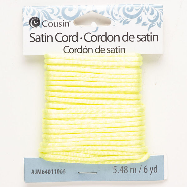 Cord, satin, neon yellow, 2mm round. Sold per pkg of 6 yards. image number 0