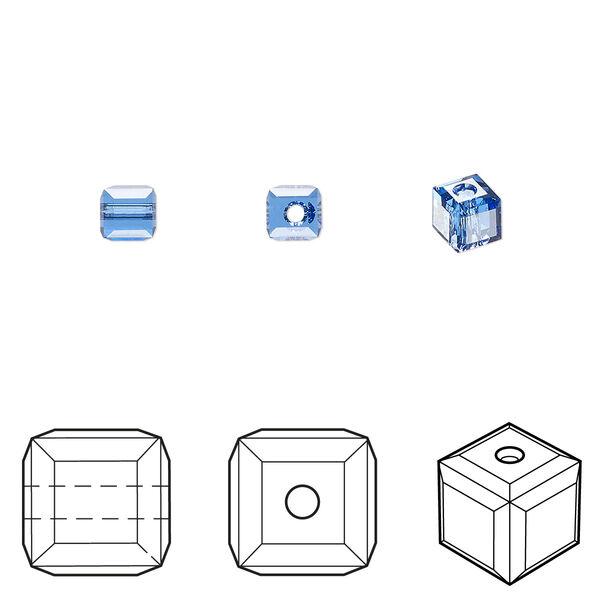 Bead 288pk sapphire, Swarovski® 4mm cube 5601 image number 0