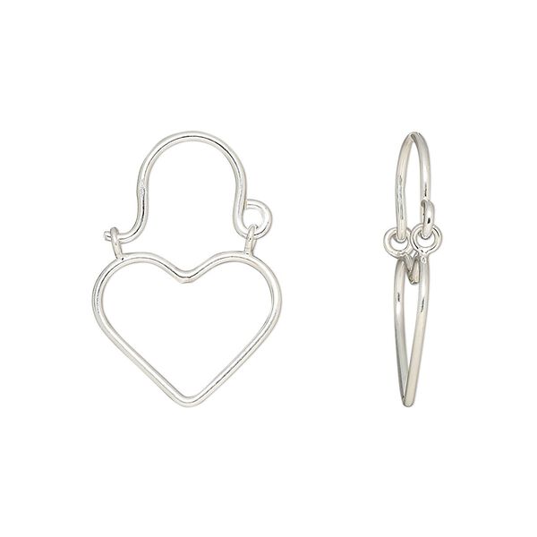 Ear wire, Create Compliments®, sterling silver, 23mm heart, 20 gauge. Sold per pair. image number 0