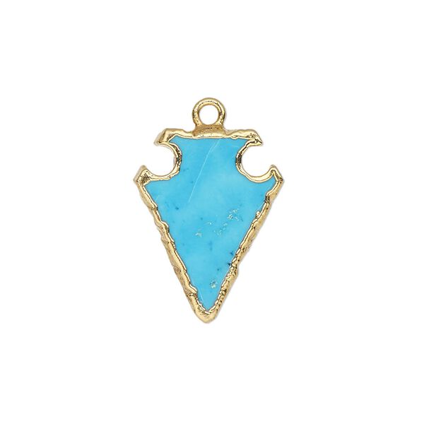 Magnesite / sterling silver 1pkg1, electroplated gold-finished hand-cut arrowhead drop 20x15mm image number 0