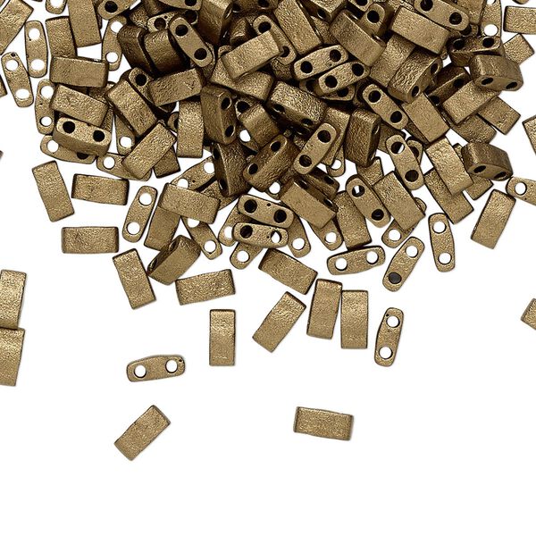 Seed bead, TILA®, glass, pkg/250g, 5x2.3mm half tila rectangle, opaque matte metallic dark bronze, (HTL-2006). image number 0