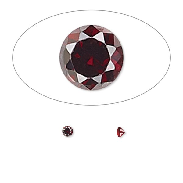 Gem, cubic zirconia, garnet red, 2.5mm faceted round, Mohs hardness 8-1/2. Sold per pkg of 10. image number 0