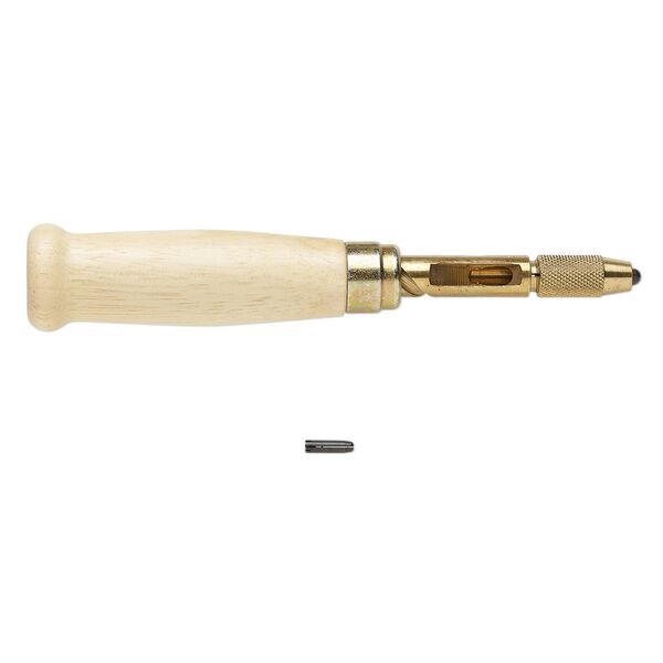 Drill punch, wood with gold-finished brass and steel, 6 inches with 22mm collet. Sold per 3-piece set. image number 0