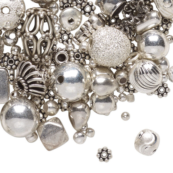 Bead and finding mix, sterling silver, mixed size and shape. Sold per 50-gram pkg, approximately 75-90 pieces. image number 0