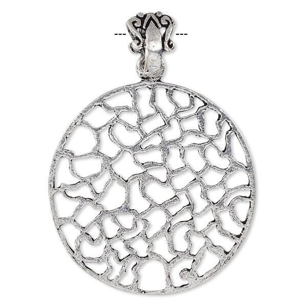 Pendant, antique silver-plated white brass, 37mm flat round with freeform line design and cutouts. Sold individually. image number 0