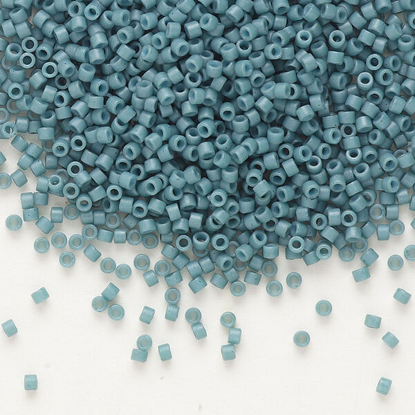 Seed bead, Delica®, glass, pkg/50g, #11 round, opaque matte shale light blue (DB-0792). image number 0
