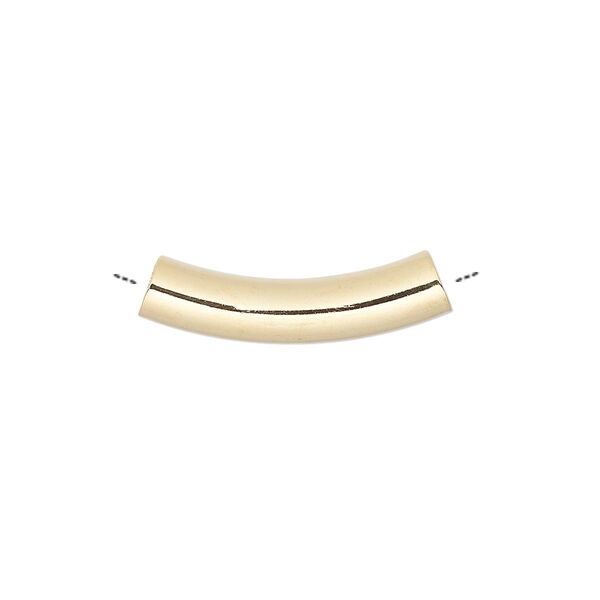 Bead, gold-plated brass, 23x5mm curved tube. Sold per pkg of 10. image number 0