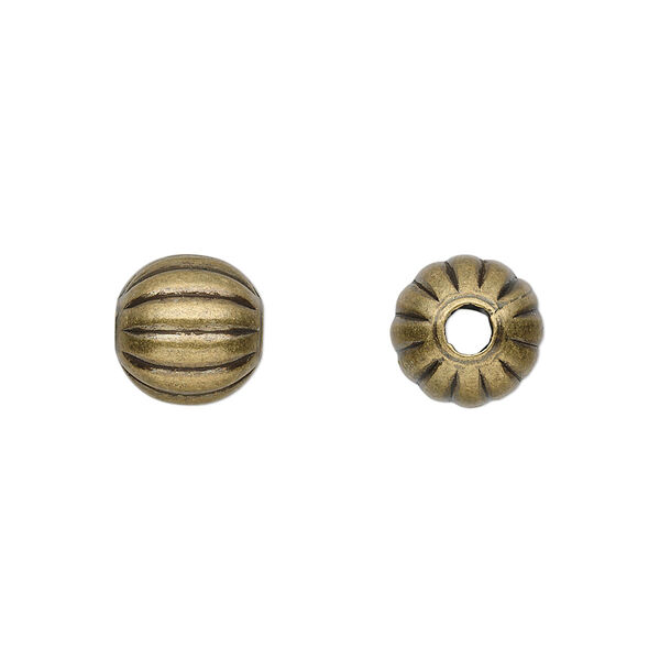 Bead, antique gold-plated brass, 10mm corrugated round. Sold per pkg of 100. image number 0