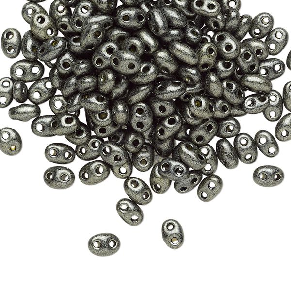 Seed bead, Preciosa Twin™ Czech glass, pkg/250g, 5x2.5mm oval, opaque khaki green terra pearl black, (28986). image number 0