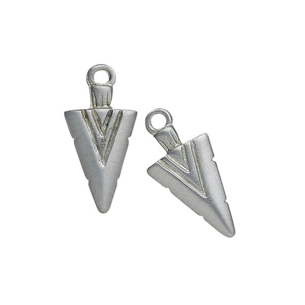 Charm, "pewter" (zinc-based alloy), 19x10mm double-sided arrowhead. Sold per pkg of 2. image number 0