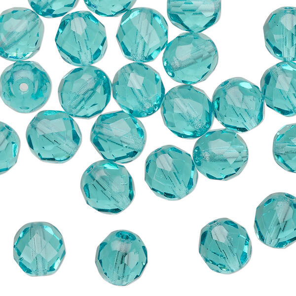 Bead 1pkg1 Czech fire-polished glass, 8mm faceted round, half-mass transparent light aqua image number 0