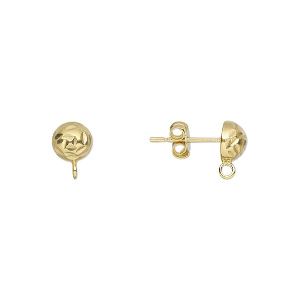 Earstud 1pkg2 sterling silver, 6mm diamond-cut half-ball / closed loop / earnuts, gold-finished 1 pair image number 0