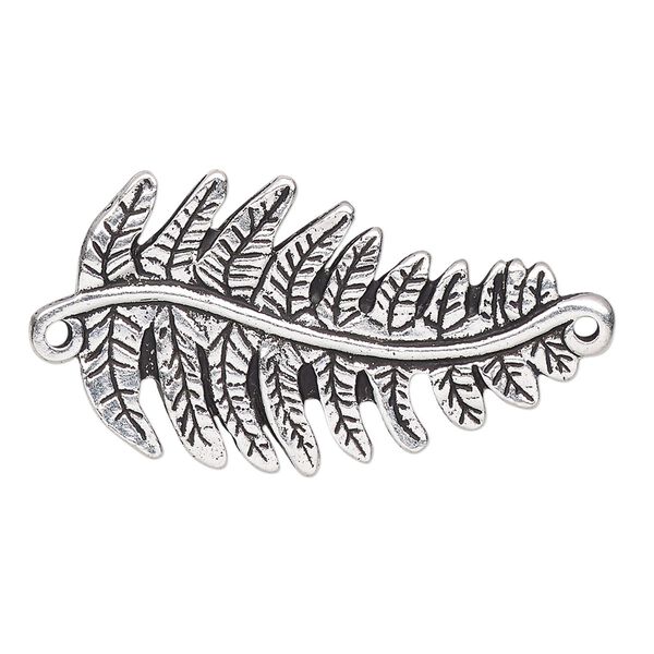 Focal, TierraCast®, antique silver-plated pewter (tin-based alloy), 38x20mm 3D fern. Sold individually. image number 0