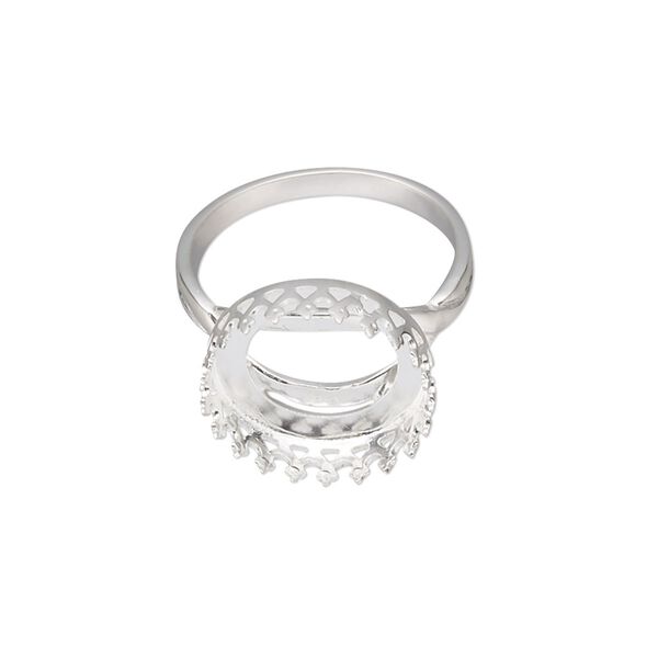 Ring, sterling silver, 15.5mm round with filigree edge and 14mm round cabochon bezel setting, size 7. Sold individually. image number 0